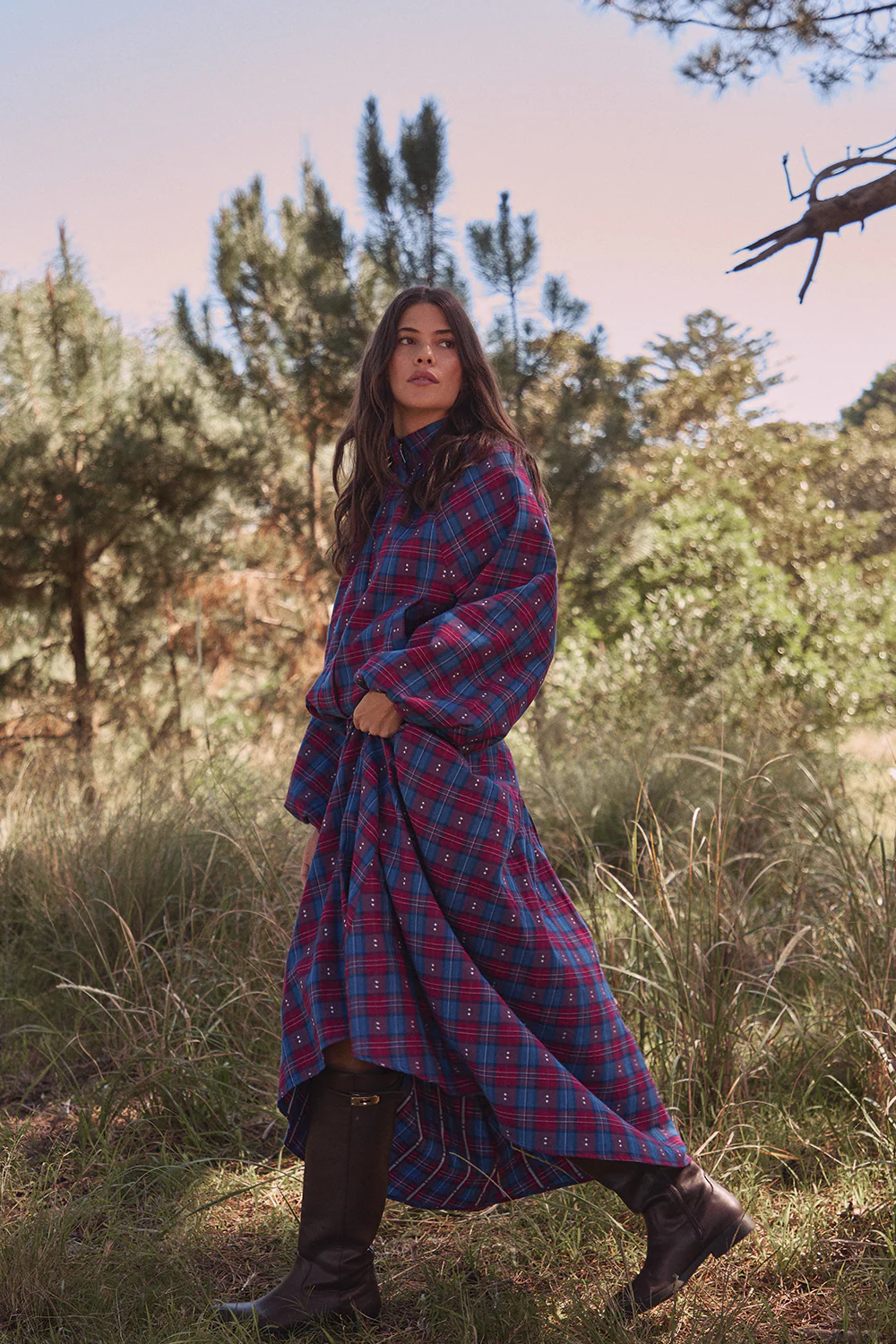 Maya Midi Skirt - Bordeaux Check - Image 4