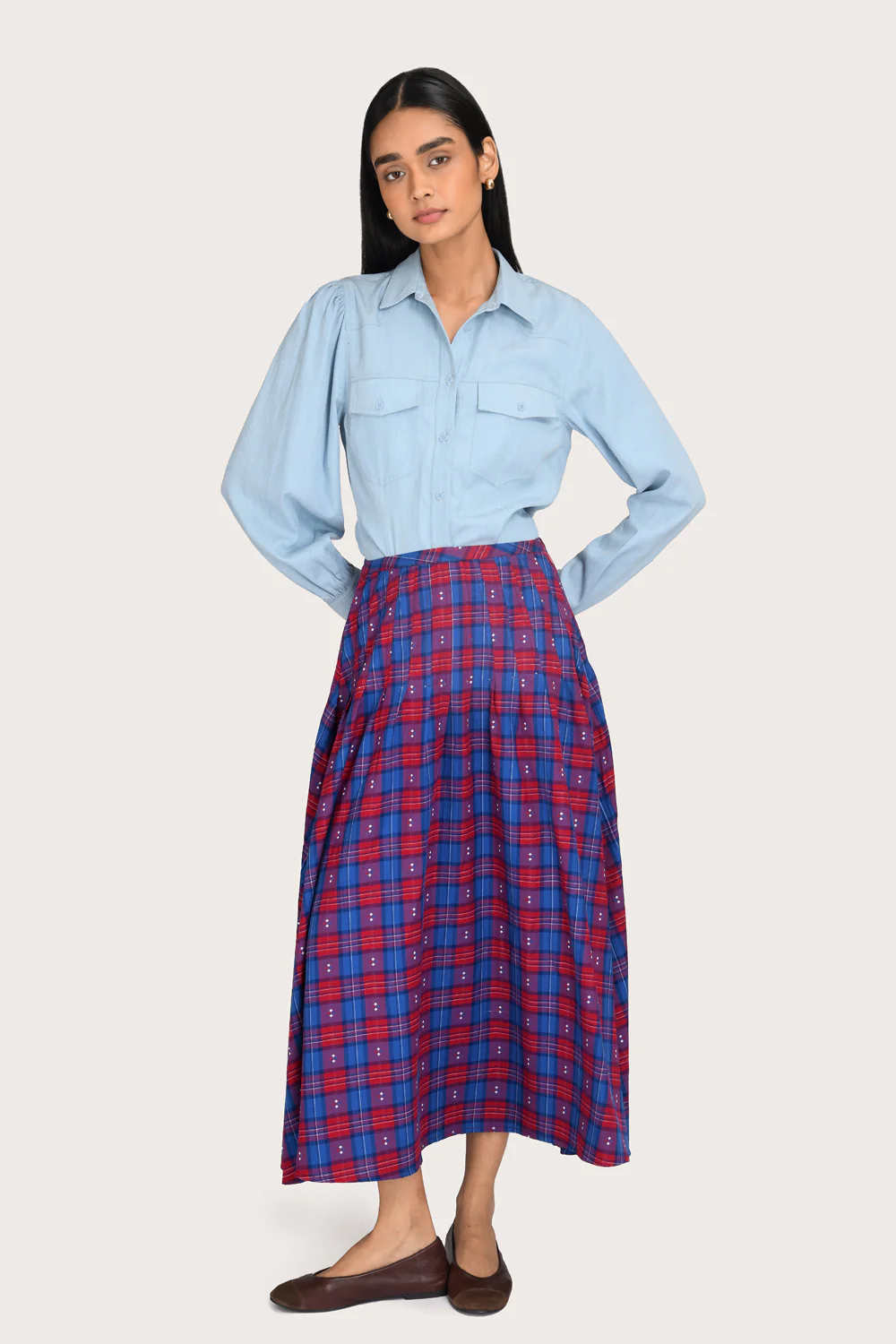 Maya Midi Skirt - Bordeaux Check - Image 5