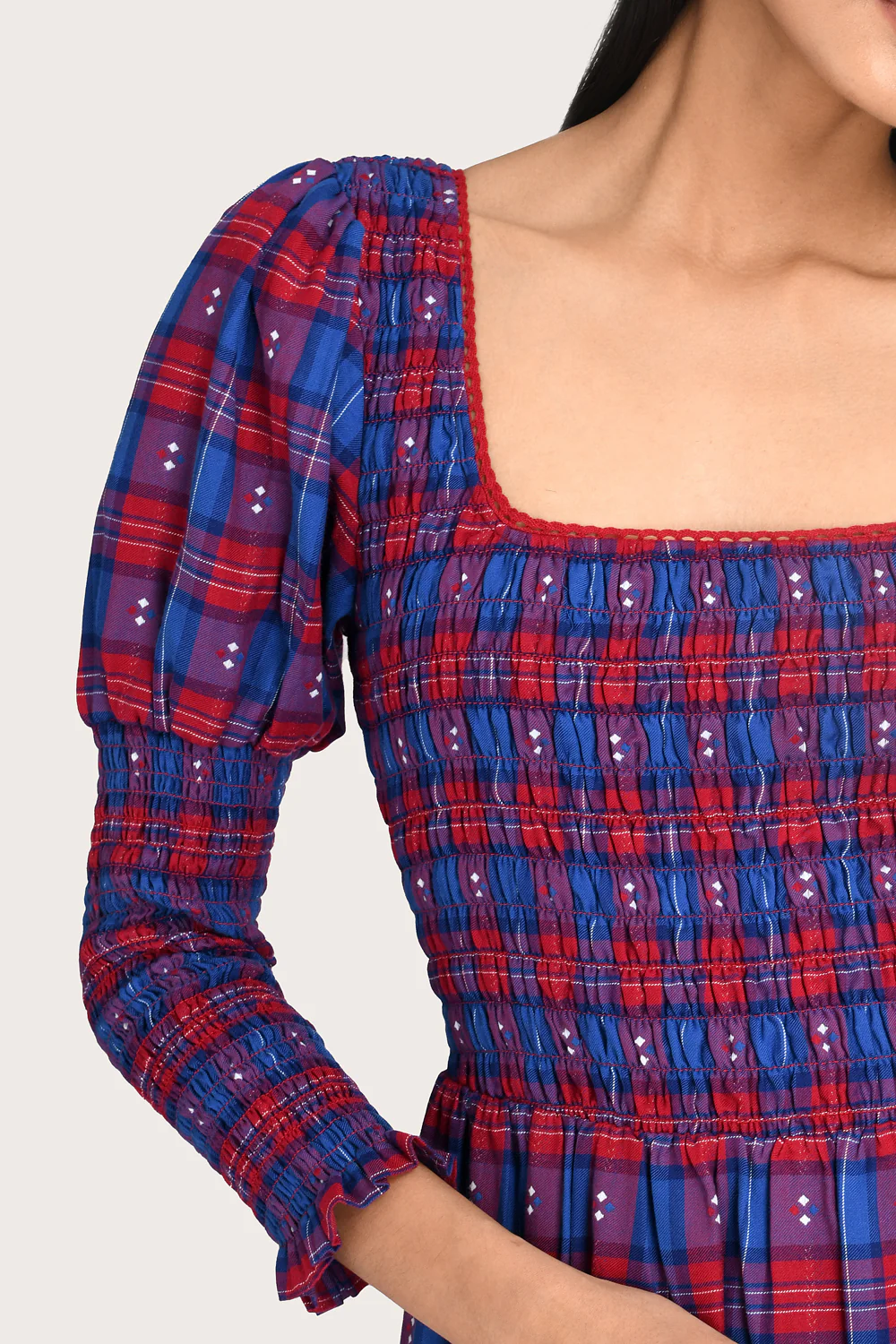 Selene Midi Dress - Bordeaux Check - Image 3