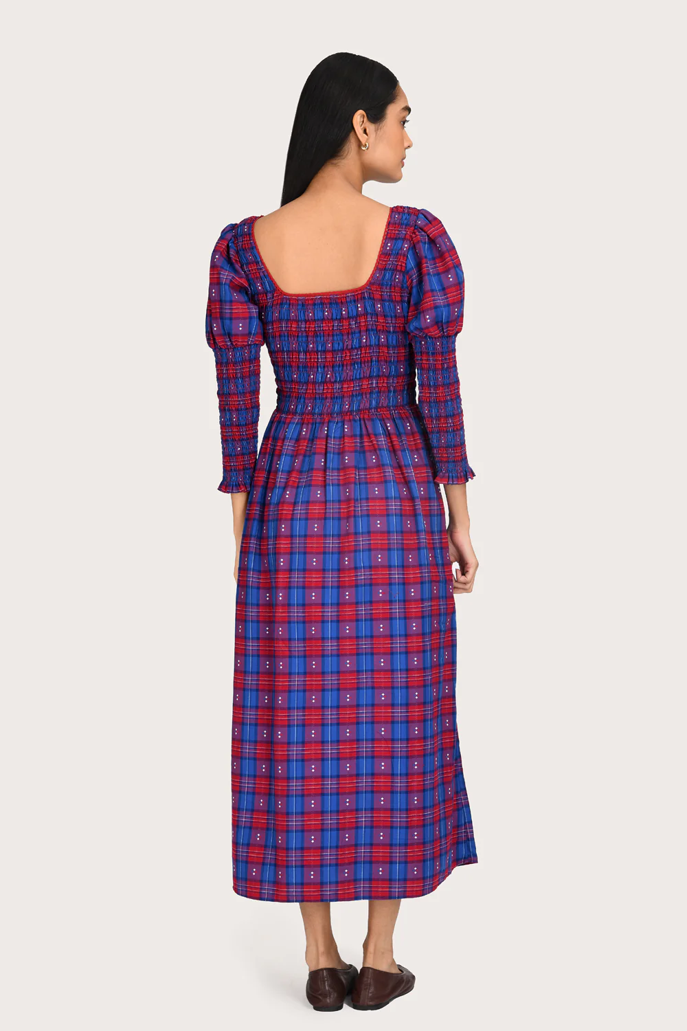 Selene Midi Dress - Bordeaux Check - Image 4