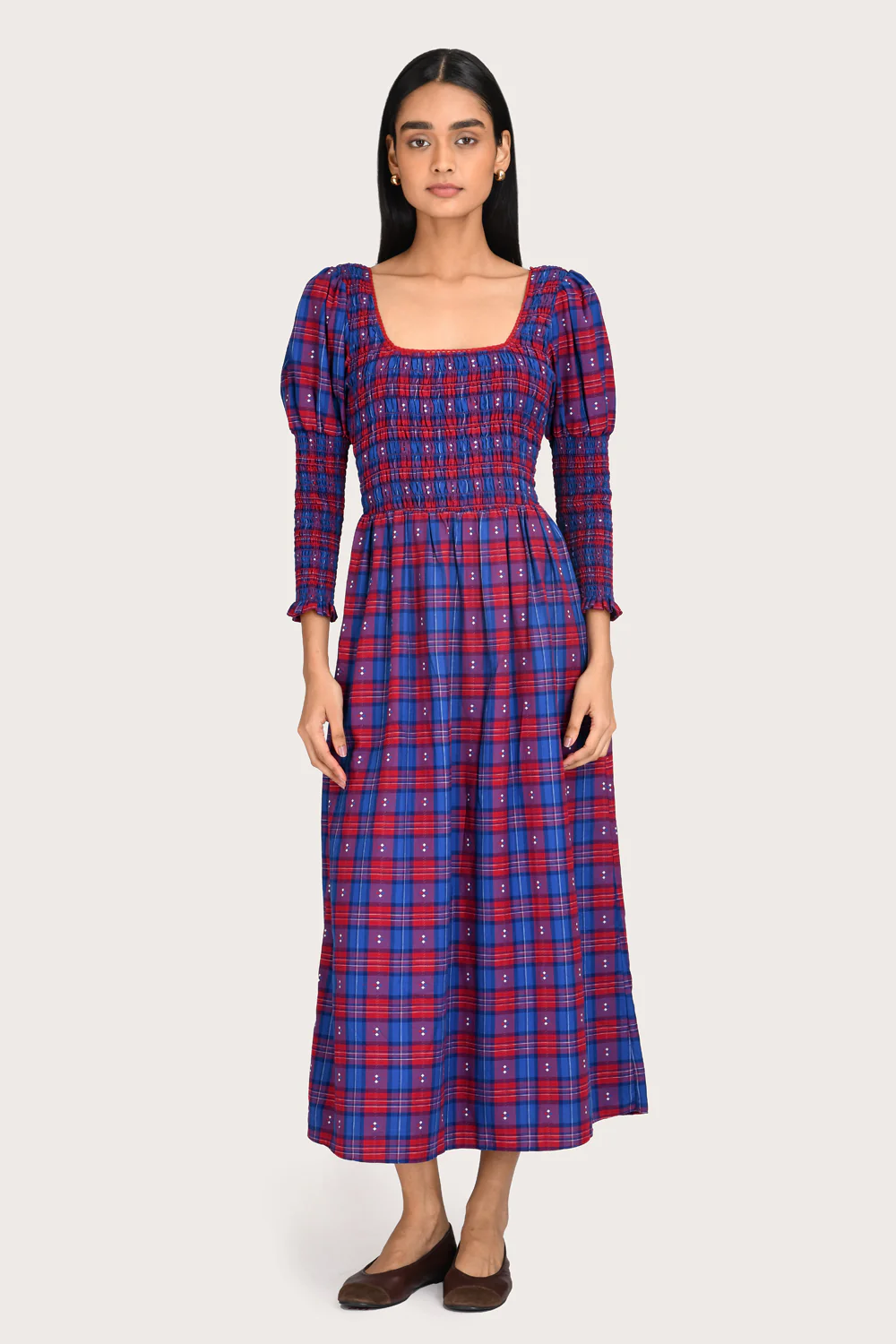 Selene Midi Dress - Bordeaux Check - Image 5